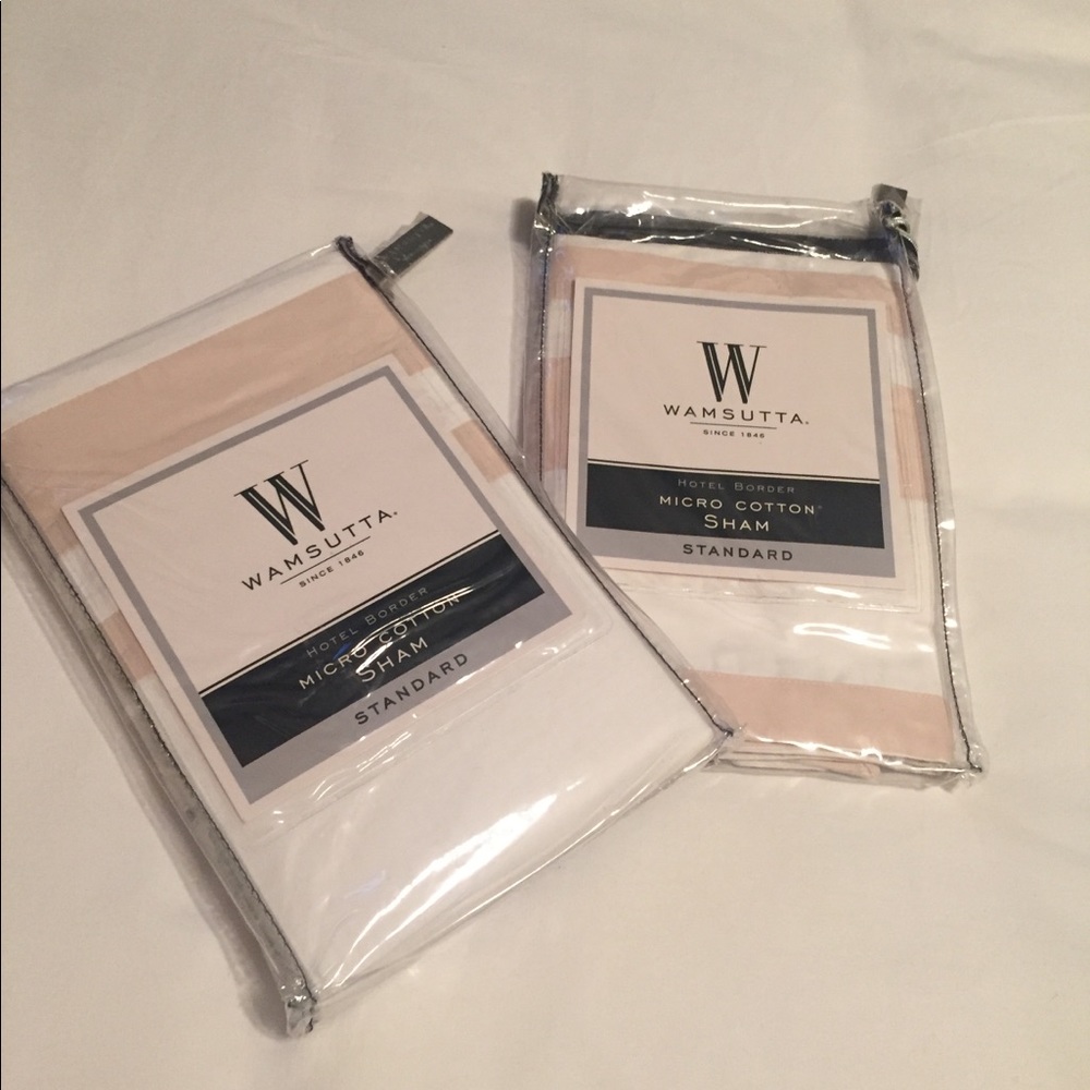 Wamsutta hotel border 2 standard shams wht/blush